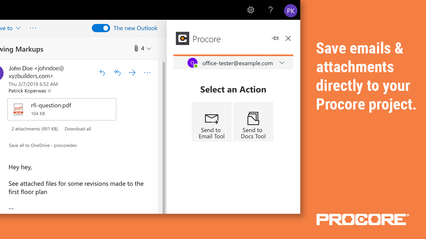 Procore for Outlook Email Forward