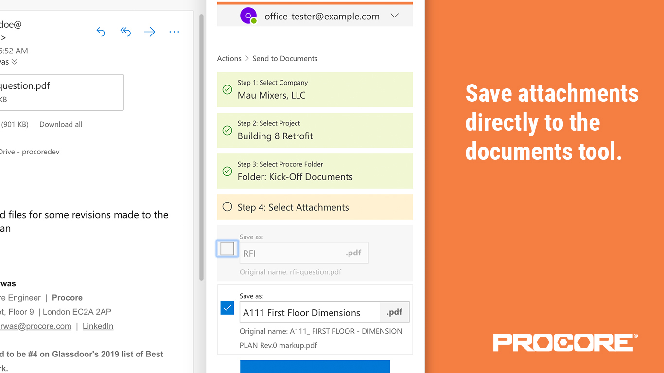 Procore for Outlook Attachment Forward